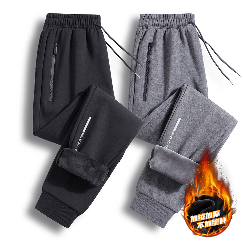 L-8XL Large Size Casual Pants Men's Autumn and Winter 75 Cotton Loose-fit Pants Flat Corner Sports Pants Long Pants Fleece-lined