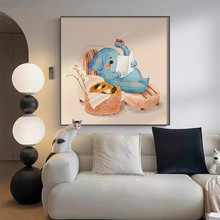 卡通动漫儿童房装饰画大象小动物房间壁画现代简约卧室小众床头画