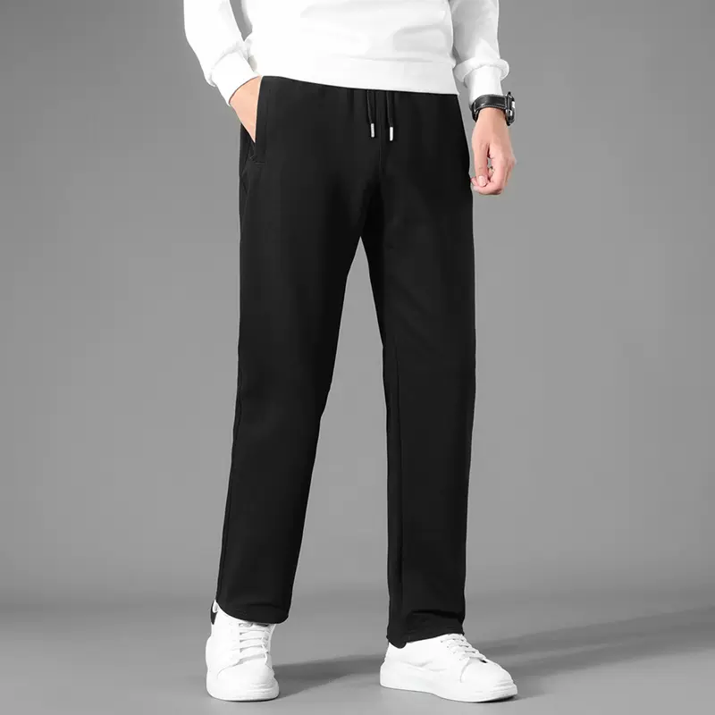 运动裤男春秋款宽松长裤男大码纯棉裤子浅灰色直筒休闲裤男卫裤