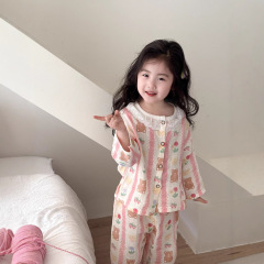 女の子パジャマ春と夏の子供の長袖スーツベビー綿ガーゼホーム服少女夏プリンセス空調服