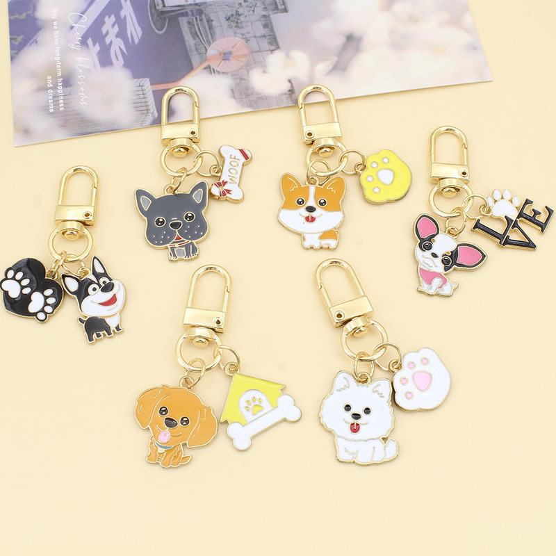 Cartoon Pet Dog Alloy Keychain Pendant Jitedi Corgi Puppy AirPods Protective Cover Bag Pendant