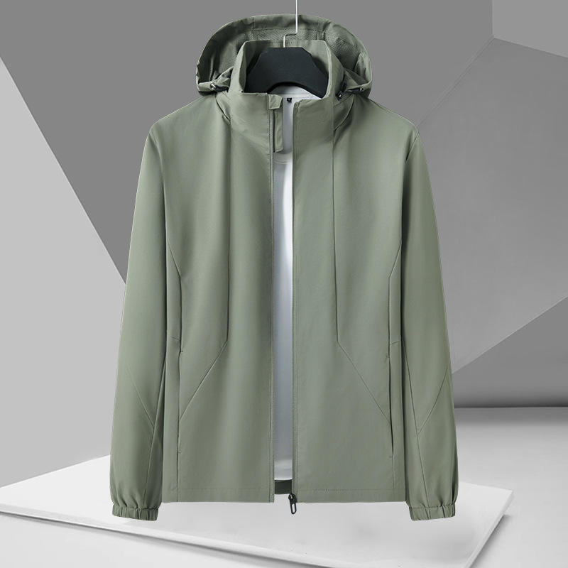 Men's Stand-Up Collar Jacket with Removable Hood, Versatile Top, Spring and Autum Breathable Casual Pure Color Jacket for Men 233Tjk50