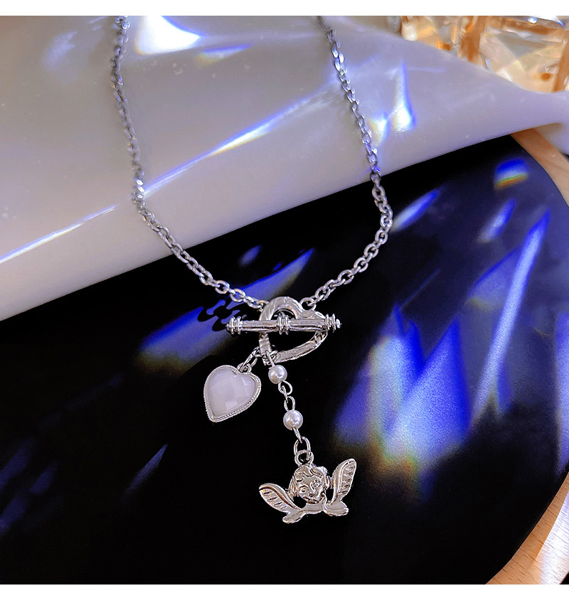 Fashion Titanium Steel Heart Angel Pearl Necklace Wholesale Nihaojewelry display picture 4
