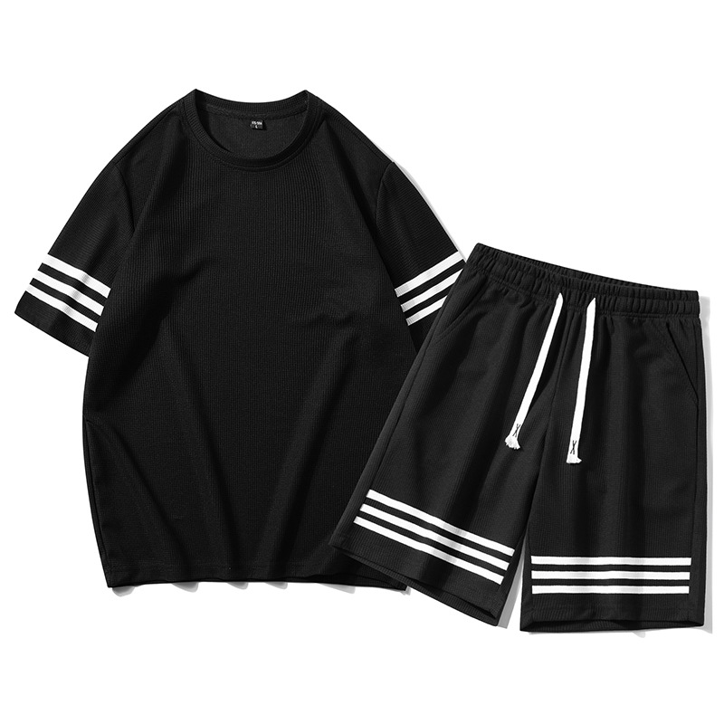 Verano 2022 traje casual de los hombres waffle live deportes casuales sueltos pantalones cortos de verano traje de entrega de una sola pieza