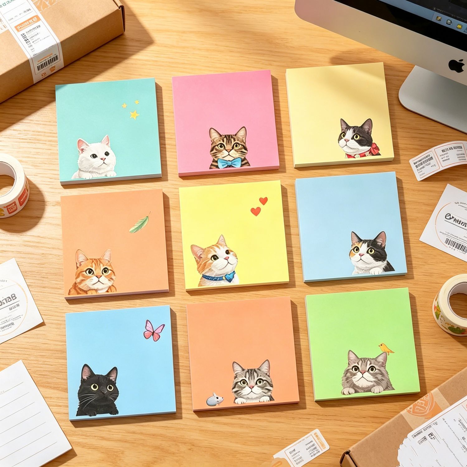 Transfronterizo DJ colorido Macarón gato post-it notes yuanqi dibujos animados etiquetas pegatinas etiquetas N pegatinas