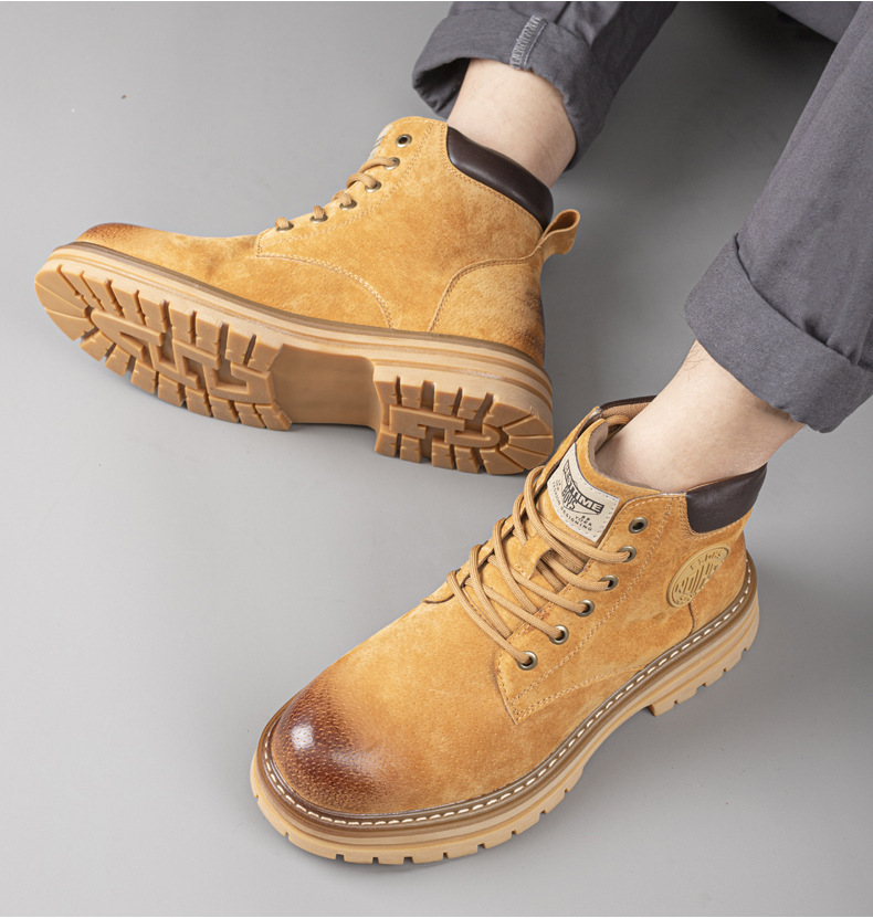 Martin Work Boots For Men And Women Leather High Top Yellow Shoes_voghion.com