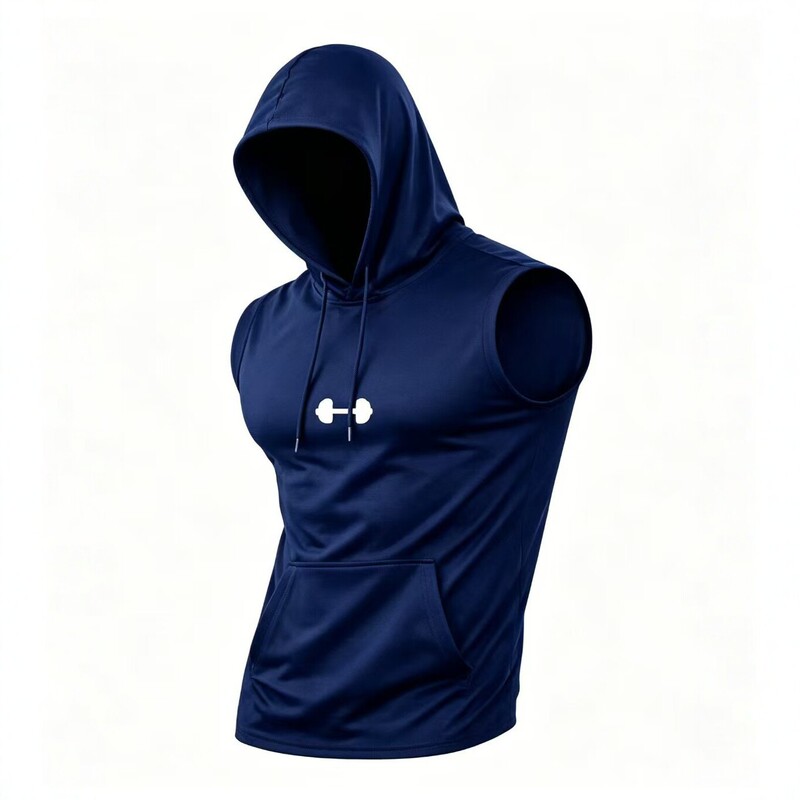 Men's hooded sleeveless vest, quick-dry fitness tank top, breathable elastic training top with kangaroo pocket Men's hooded sleeveless vest, quick-dry fitness tank top, breathable elastic training top with kangaroo pocket