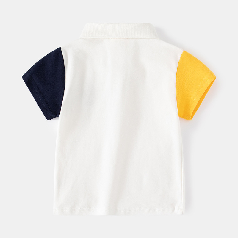 White Patchwork Sleeves Polo Shirt