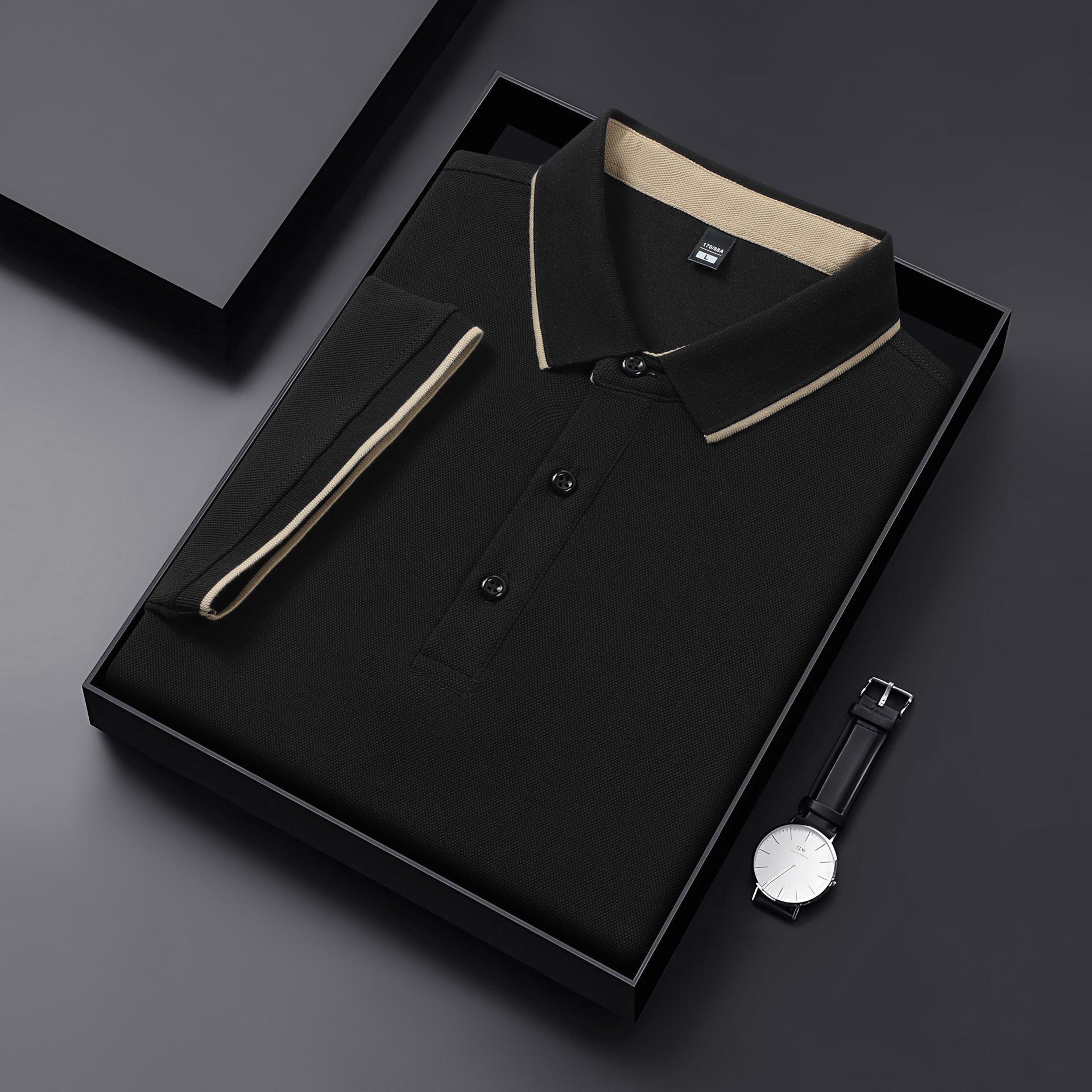 Peso pesado 220g 7A antibacteriano 65 algodón abalorios grandes contrastes de color cuello secundario en vivo camisa POLO caliente camiseta de manga corta