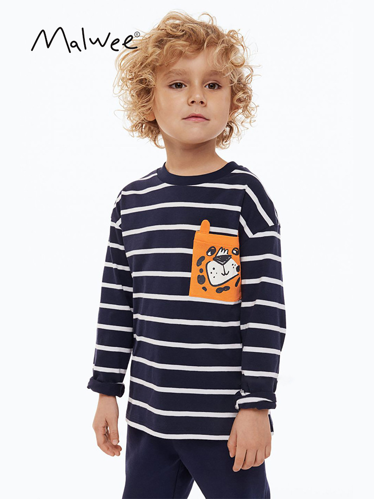 Malwee niños a rayas camiseta otoño nuevo europeo y americano de los niños casual de manga larga de fondo superior
