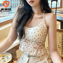 夏季少女小清新吊带百搭碎花背心带胸垫纯欲打底外穿内衣吊带抹胸