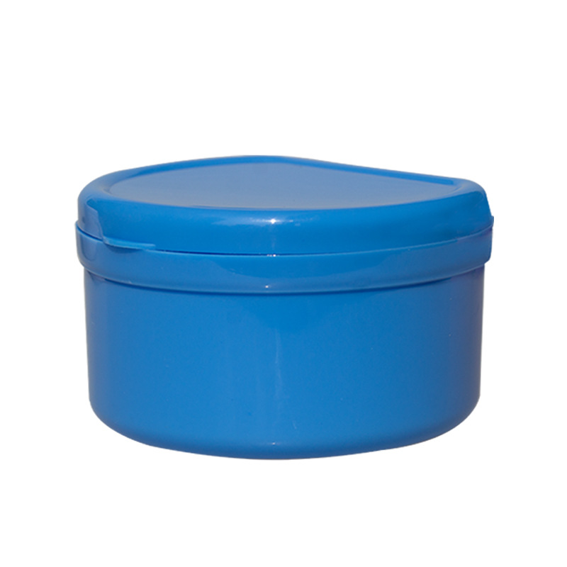 Impresión de almacenamiento de plástico, caja de almacenamiento de limpieza, dentadura postiza semicircular, caja de dentadura en forma de D con filtro, sello de doble capa de plástico
