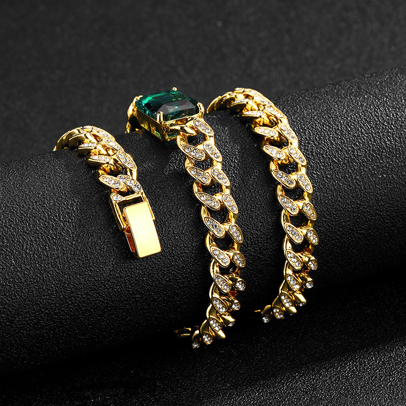 Cuban Chain Necklace Men Personalized Emerald Green Diamond Jewelry_voghion.com
