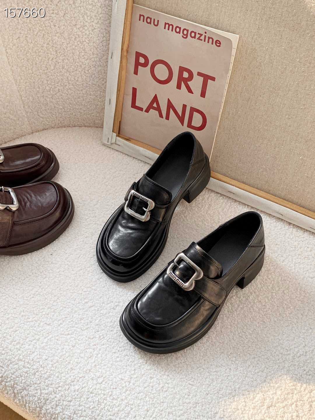 Giày Loafer nữ đế dày mũi vuông phong cách Quảng Châu chất lượng cao – mẫu mới xuân 2025 — nâu, đen chi tiết 9