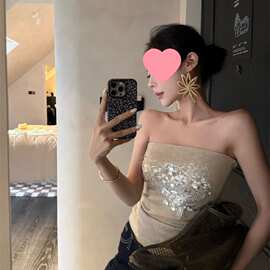 实拍实价纯欲美式辣妹亮片抹胸上衣女外穿紧身显瘦针织吊带背心