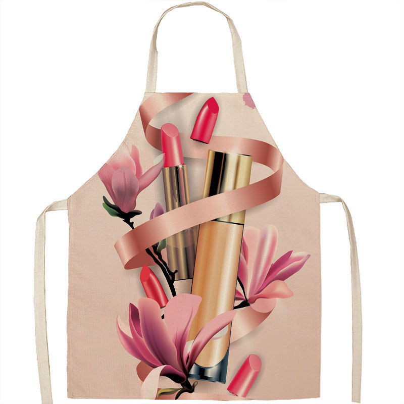 Nail Polish, Lipstick, Makeup Pattern Cotton-linen Kitchen Anti-stain Waist Sleeveless Cooking Apron, Wholesale_voghion.com