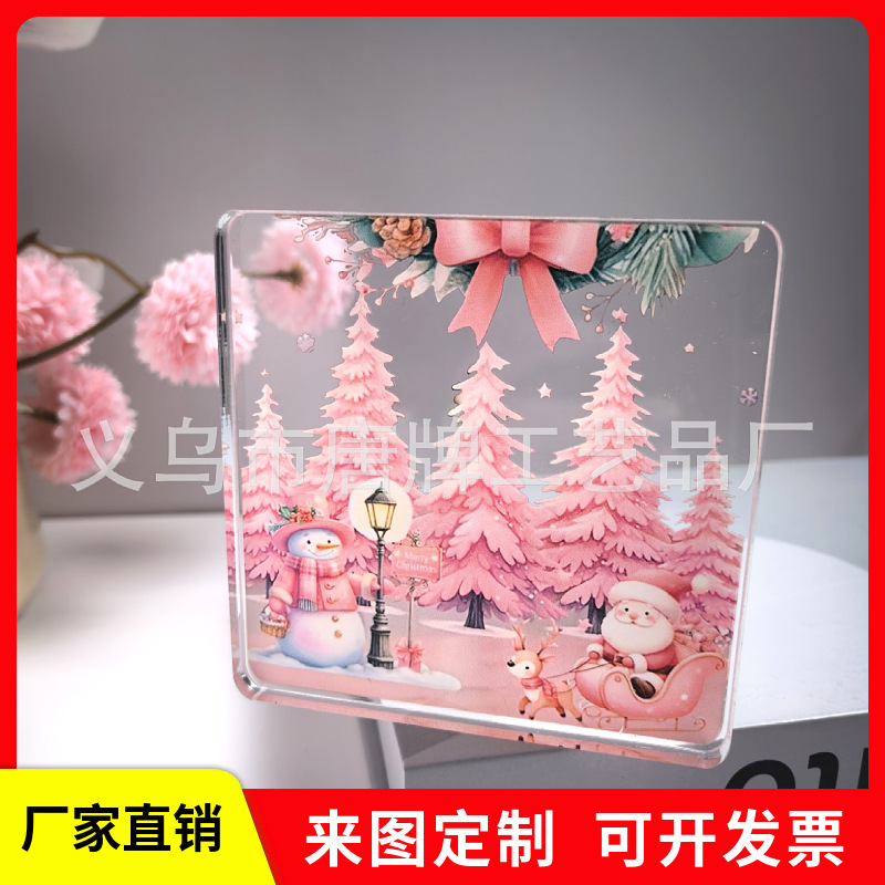 亚马逊新品透明亚克力工艺品圣诞节冬季氛围欢乐假日桌面装饰摆件