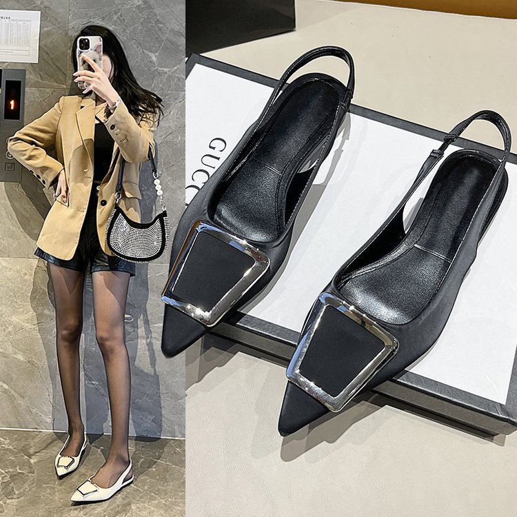 Fairy French style Baotou sandals for women 2024 new spring/summer square buckle pointed sandals, simple and elegant_voghion.com