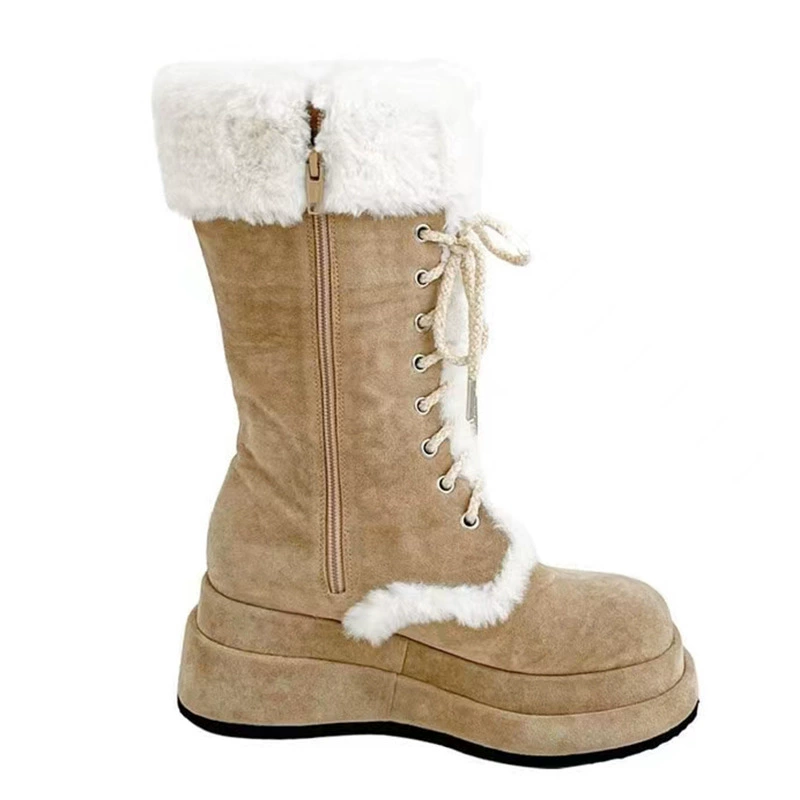 Mid-Calf Winter Boots (Martens) — Fleece-Lined, Platform Sole, Retro Khaki