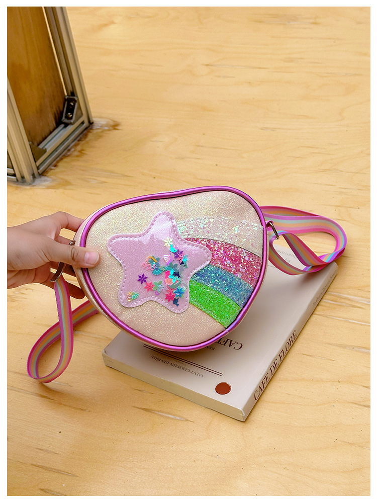 178g Weight Polyester Lining Material Zipper Closure Type Single Shoulder Strap Strap Type Shoulder Bag, Crossbody Bag Bags Type Daily Occasion Pu Leather Material Star, Stripe Pattern All Seasons Season Kid'S Gender Cute Style Heart-shaped Shape Kid'S Pu Leather Star Stripe Cute Heart-shaped Zipper Shoulder Bag Crossbody Bag 24