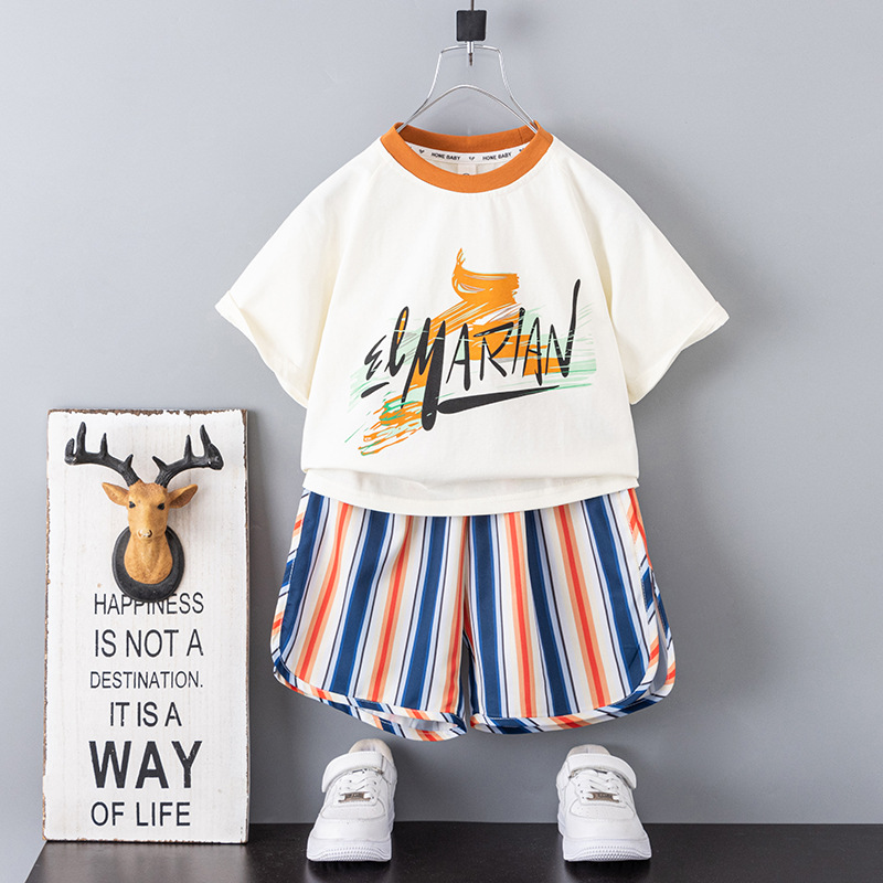 儿童夏季套装时髦短T恤男童帅气夏款宝宝2-9岁运动两件套卡通潮酷