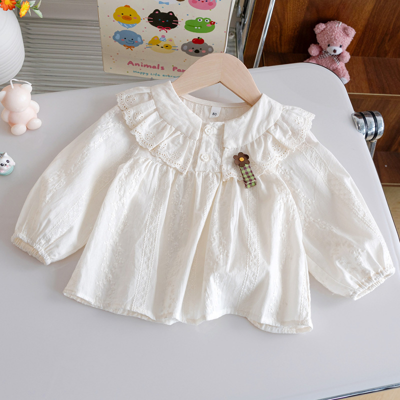 Girls' Fashion Versatile Shirt 25 Autumn New Lace Doll Collar Shirt Baby Girl Sweet Stylish Top Trendy