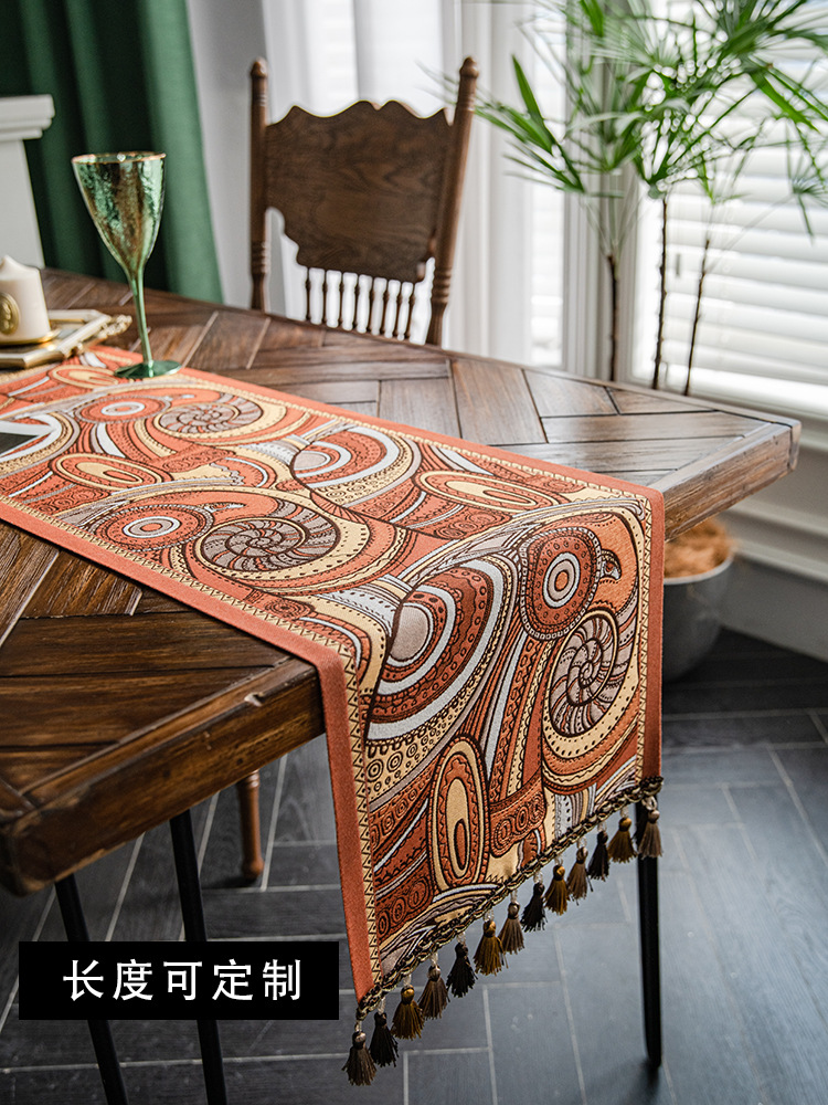 茶几桌旗轻奢美式复古餐桌桌旗电视柜法柜桌旗盖布氛围感装J^防J^