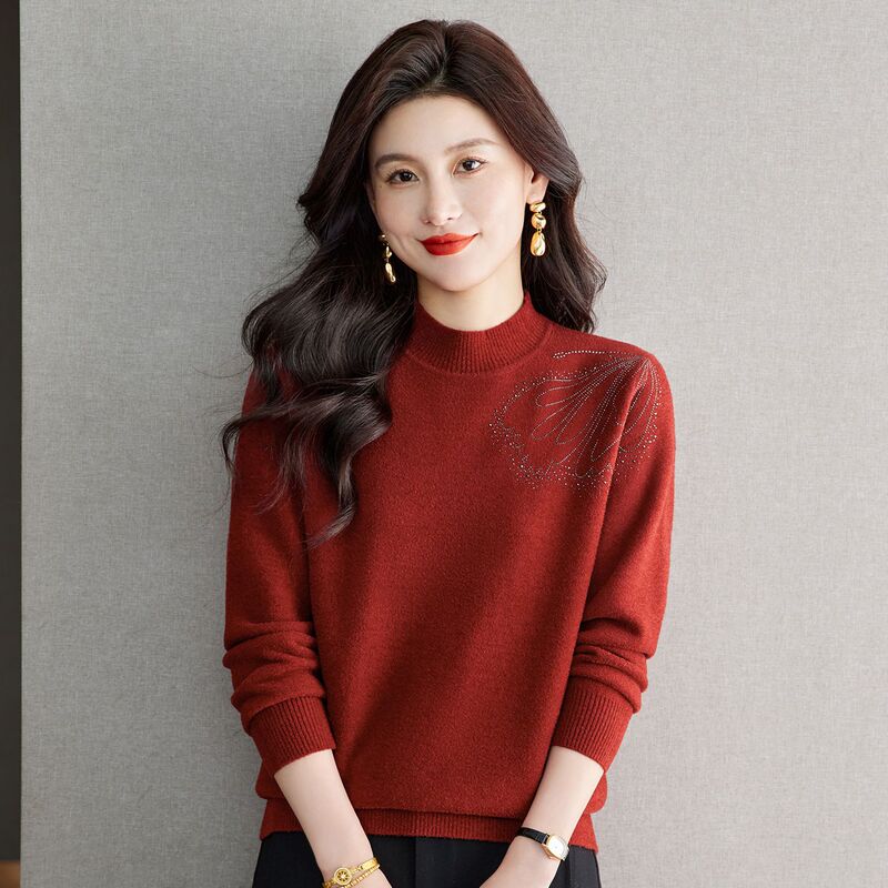 2026 New Autumn and Winter Short Sweater with Half-High Collar for Women, Loose-Fitting Base Shirt, Simple and Versatile, High-End Knitwear