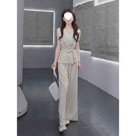 夏季减龄穿搭一整套韩系时尚套装女2026显瘦减龄无袖阔腿裤两件套