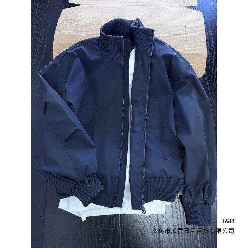 Cleanfit American Retro Short Bomber Jacket for Men, Autumn Stand Collar Bomber Silhouette Workwear Jacket Cleanfit American Retro Short Bomber Jacket for Men, Autumn Stand Collar Bomber Silhouette Workwear Jacket