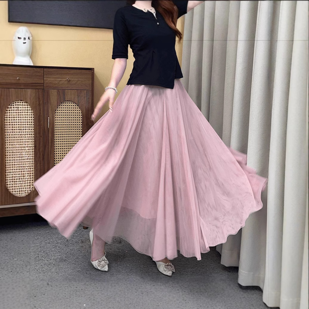 20 Pieces Stitching Mesh Skirt Women's High Waist 720 Degree Large Swing A- Line Skirt Gauze Skirt Dance Skirt Pink Gauze Skirt