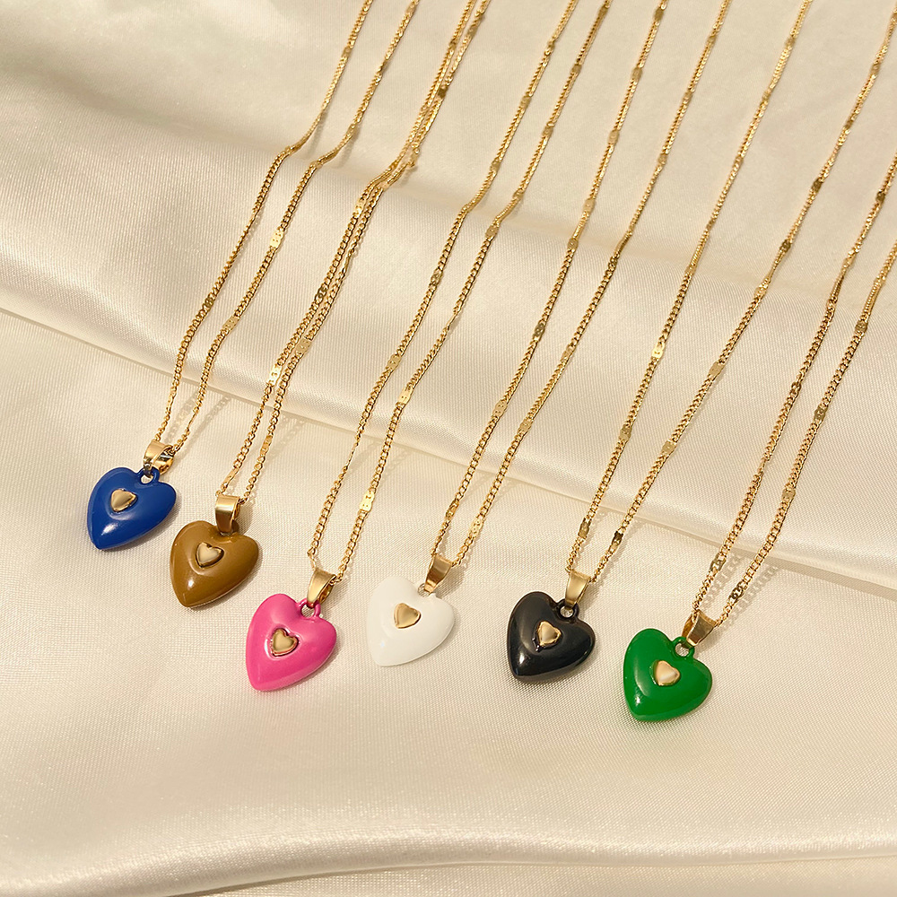 Fashion Enamel Dripping Oil Double Heart Pendant Necklace display picture 4