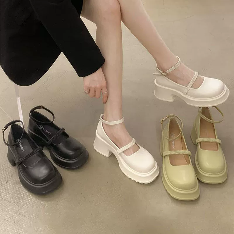 Женские туфли Мэри Джейн, новинка весны 2023, модные Универсальные маленькие туфли на высоком каблуке, Нескользящие милые кожаные туфли в западном стиле