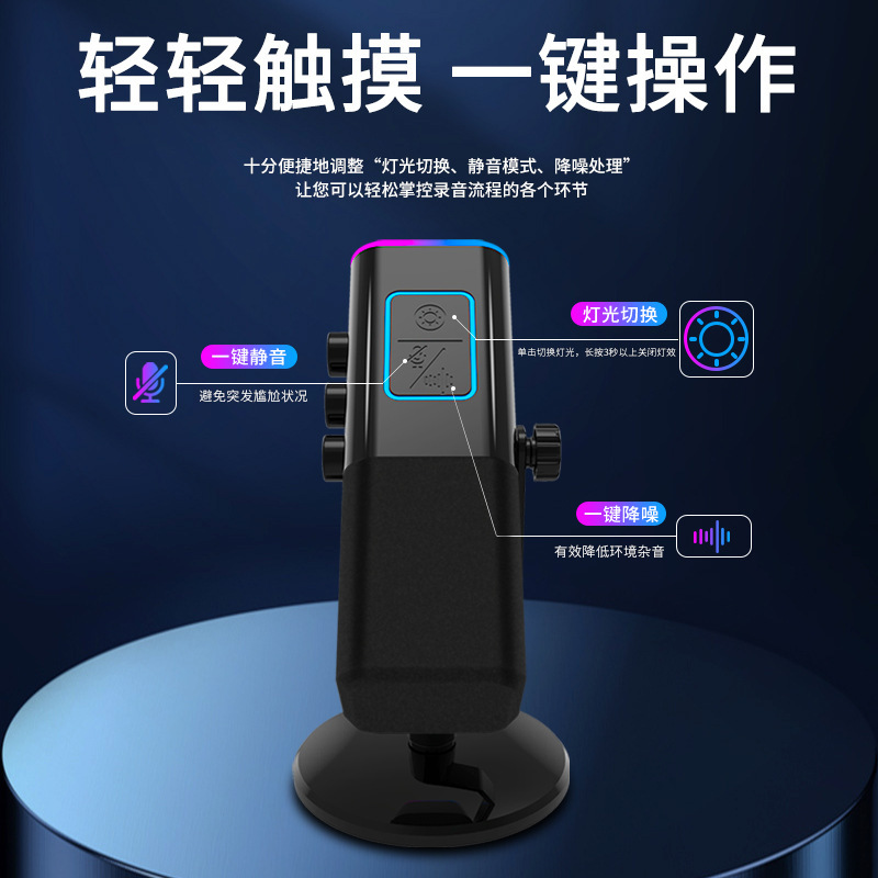 WM13跨境USB直播麦克风炫彩渐变RGB动圈游戏降噪麦克风|undefined