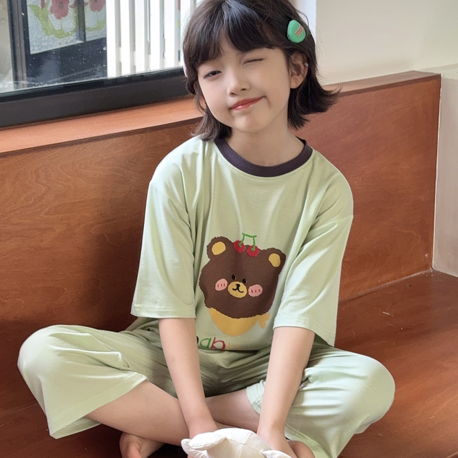 Pijamas para niños, pantalones cortos para niños y niñas delgados de verano, seda de hielo, aire acondicionado para padres e hijos, ropa para el hogar, trajes para niños grandes