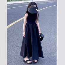 女童连衣裙2024夏季儿童小黑裙高级感长裙女大童洋气时髦无袖裙子