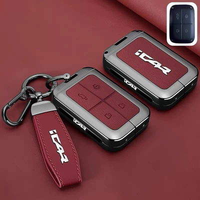 Car key bag control protective cover, car key pouch - red-leather-string-buckle-hanger