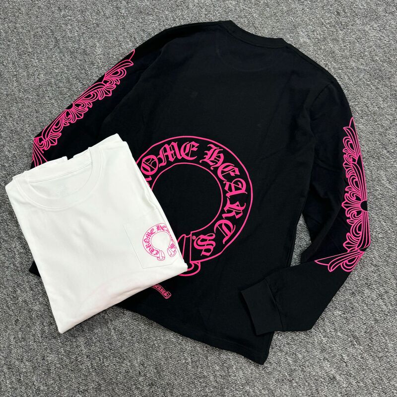 【In-Stock Authentic Version】Ch Crowe's New Las Vegas Pink Horseshoe Print Long-Sleeve T-Shirt 【In-Stock Authentic Version】Ch Crowe's New Las Vegas Pink Horseshoe Print Long-Sleeve T-Shirt