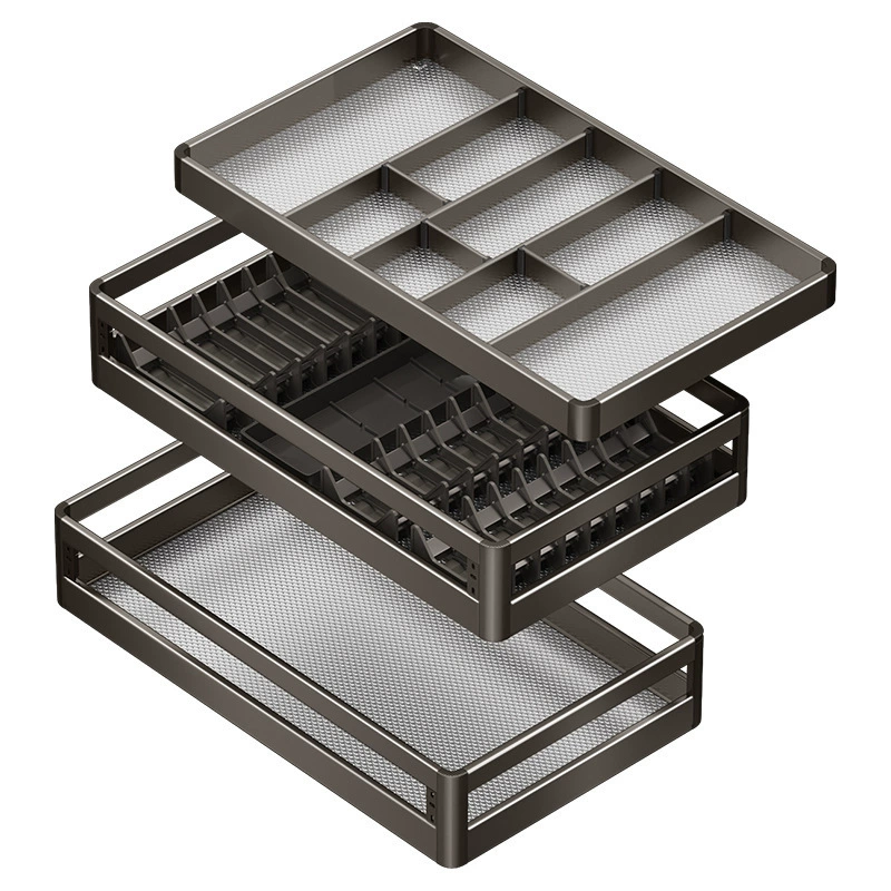 Ermo Gun Grey Stainless Steel Pull-Out Drawer Dish Storage Cabinet, Multi-Tier Kitchen Organizer
