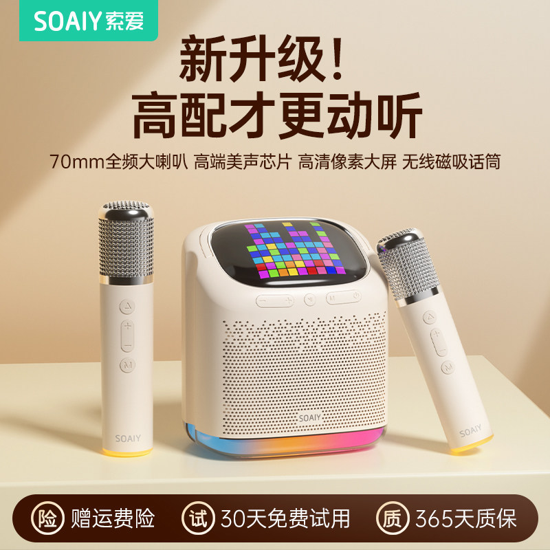 索爱SK30蓝牙音箱家用k歌音响小型家庭ktv儿童话筒麦克风户外唱歌