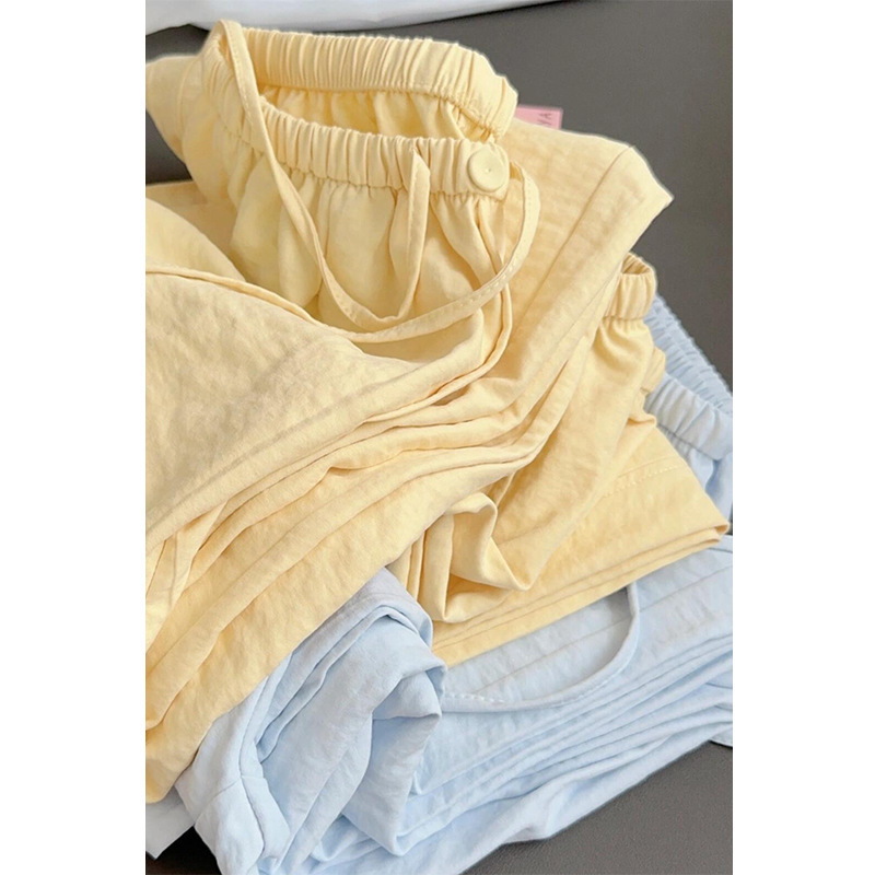 Milky Dopamine Yellow Lace-Up Pajamas for Women, Summer Thin Style, Suitable for Going Out, Casual Home Long Pants