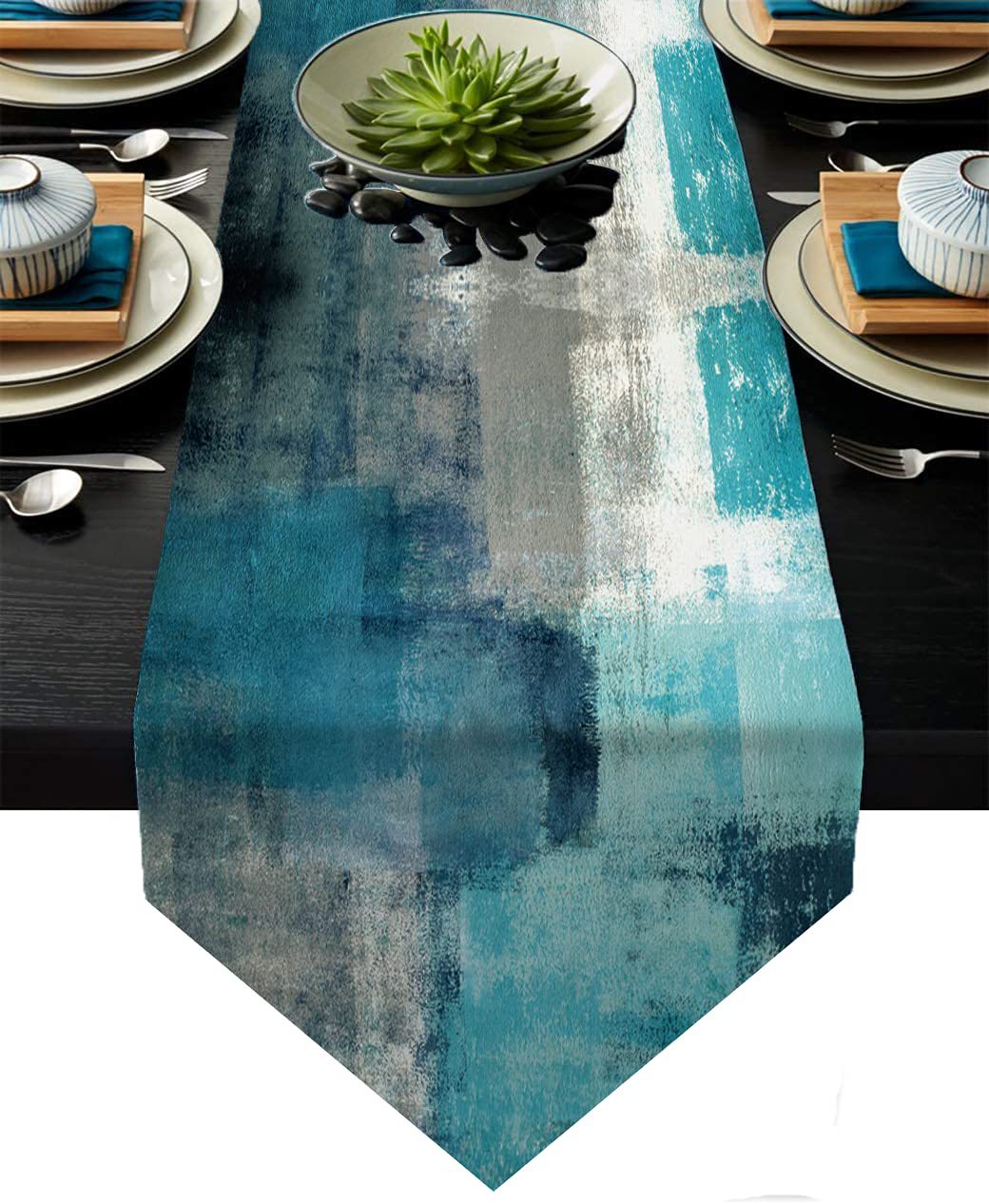 Pintura al óleo triángulo camino de mesa de tela de lino Toalla de mesa de impresión decorativa estera lavable té arte estera arte estilo retro