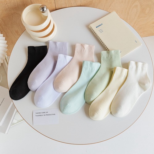 Zhuji Socks Women's Colorful Sports Short Socks Women's Spring and Summer Thin Solid Color Japanese White Maternity Medium Socks