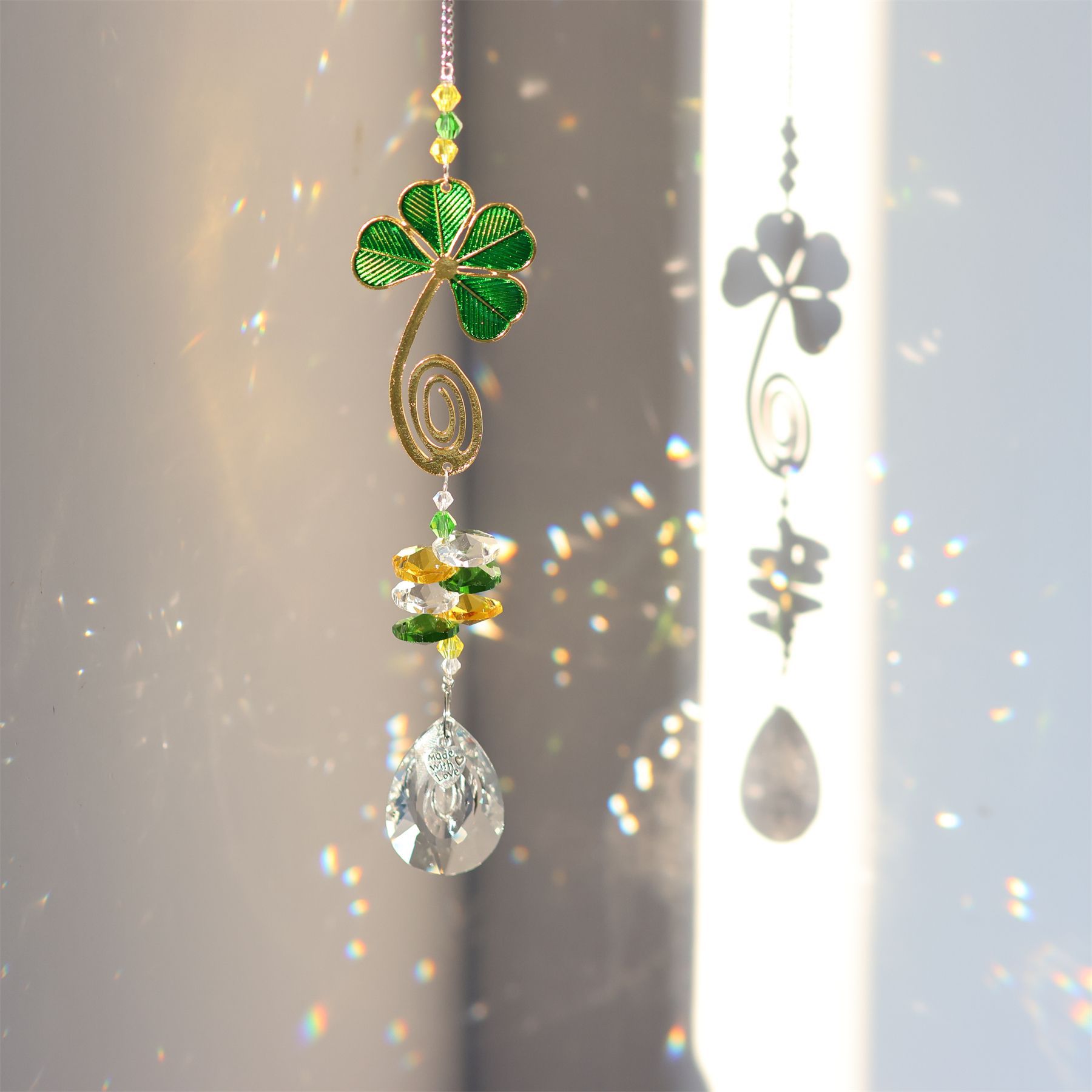Casual, Shiny Style Casual Shiny Sunflower Four Leaf Clover Ginkgo Leaf Crystal Pendant Wall Art