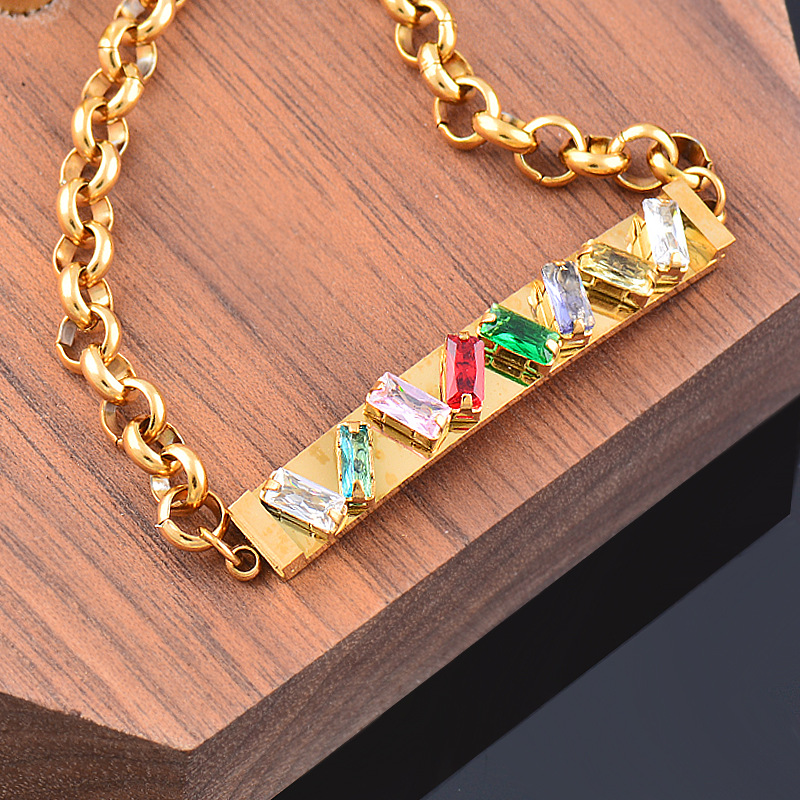 Fashion Geometric Titanium Steel Gold Plated Zircon Bracelets 1 Piece