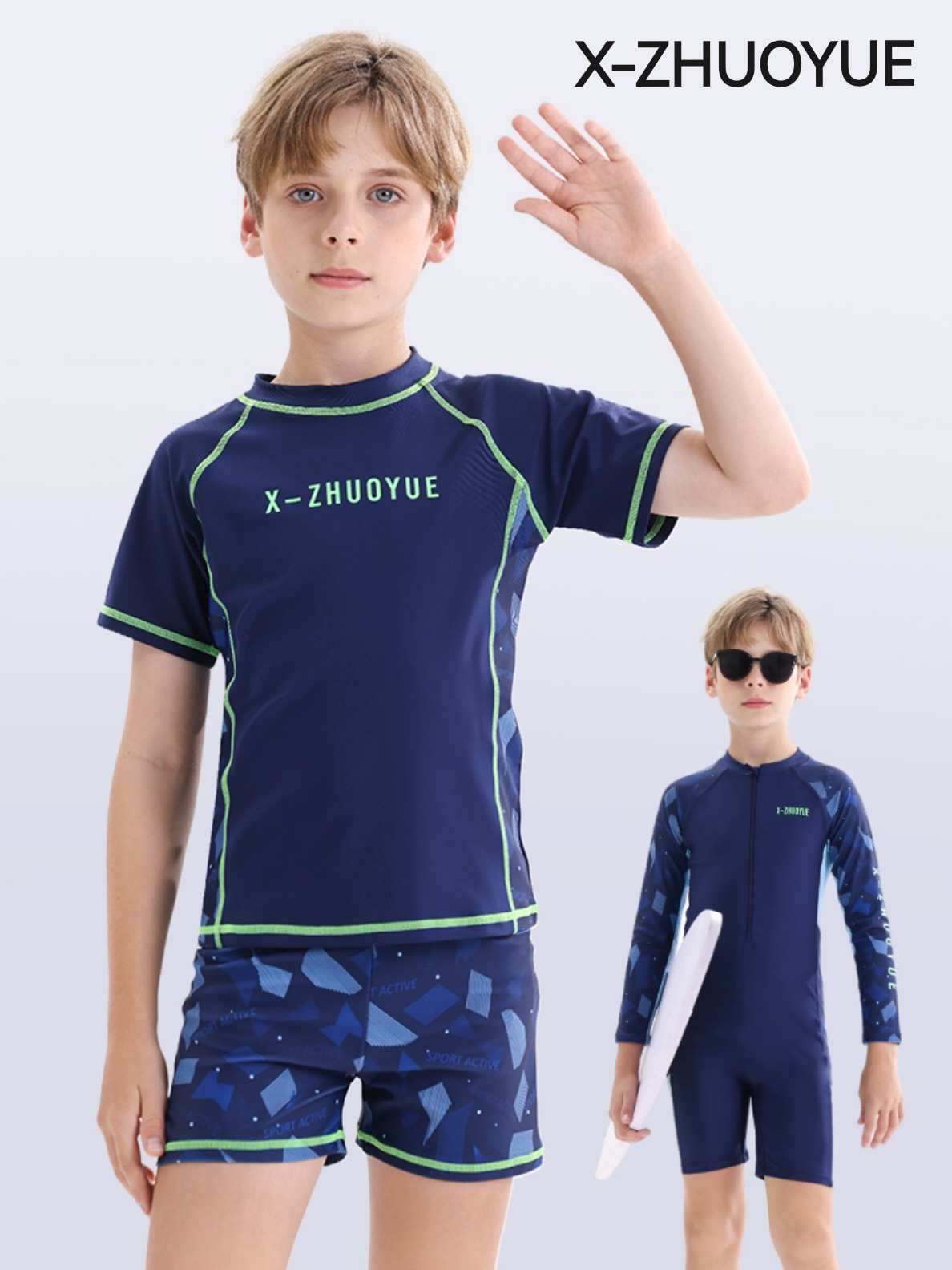 Alrededor de 2026, un nuevo traje de baño infantil de verano para niños, traje de baño protector solar dividido para niños, traje de baño de secado rápido para niños mayores.