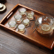 咣双日式木质托盘家用手提木头盘子长方形酒店客厅茶具茶水杯木制