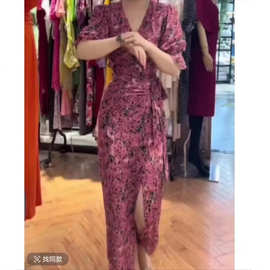23123婕妤秀连衣裙2025夏季时尚碎花裙开叉气质V领通勤洋气成熟风