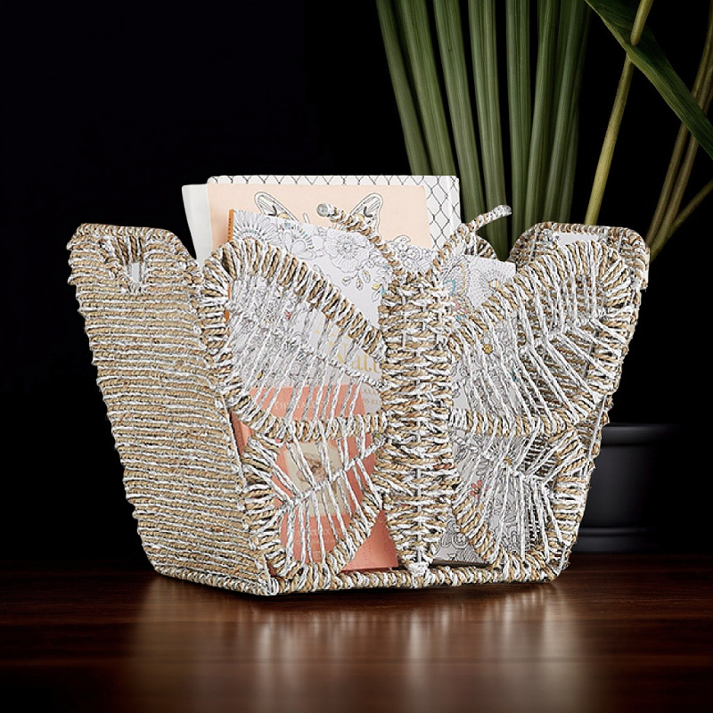 Cestas tejidas a mano al por mayor Cestas de almacenamiento en forma de mariposa Cestas de almacenamiento de artículos diversos para la habitación de los niños Cestas de almacenamiento de juguetes para revistas