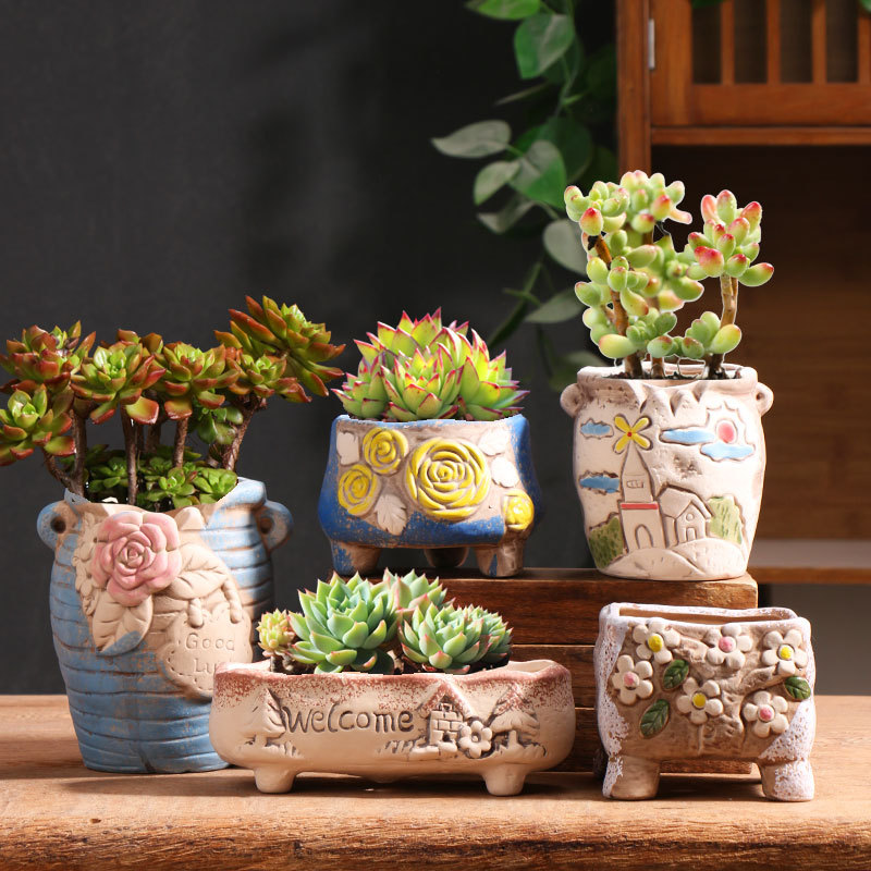 Crepúsculo pastoral ventilación cerámica gruesa maceta de cerámica doméstica carne especial pequeña maceta de cerámica fábrica directa al por mayor